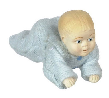 Dollhouse Miniature Crawling Baby-Blue